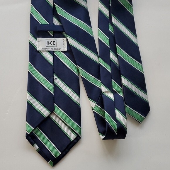 NWT IKE BEHAR BLUE GREEN STRIPED SILK TIE 3.75" by 58.5" - Picture 6 of 7